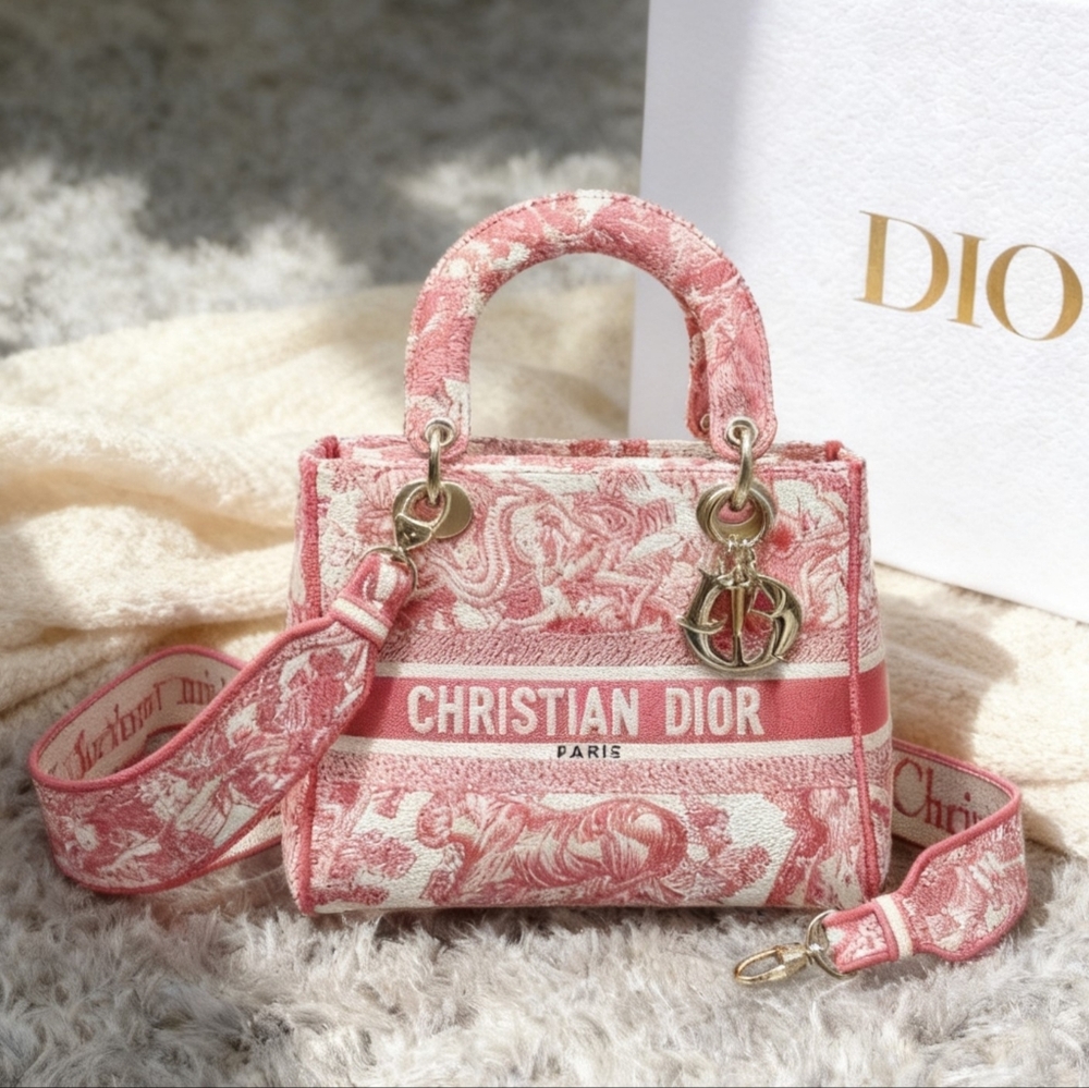 Medium Lady Dior Bag Pink Toile